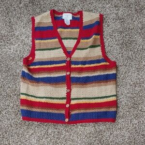 VTG Susan Bristol Crochet Vest Women's Multi-Color Striped Knit Sweater Size M
